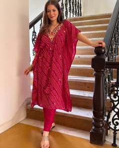 ชุด kaftani Kaftan Kaftan kurti สีแดงแบบดั้งเดิมพร้อมกางเกง & dupatta ชุด3ชิ้น - Product Image 4