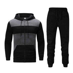 Ensemble de survêtements décontractés pour hommes à capuche, imprimé délavé à l'acide, 2 pièces avec veste et pantalon - Product Image 1