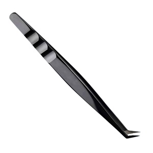 Eyelash Tweezers Curved Black <b>Powder</b> Coated & Tip Rose Gold <b>Titanium</b> Coated Custom Fiber Tip Lash Extension Tweezers - Product Image 5