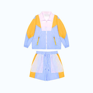 Ensemble court personnalisé OEM 2025 – Veste courte et short taille haute décontracté à séchage rapide pour femme, motif color block, idéal pour l'été - Product Image 3