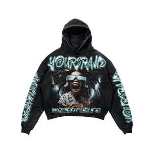 Survêtement Homme Grande Taille en Gros – Nouvelle Collection : Hoodie Zippé Imprimé Strass & Pantalon Évasé Effet Vieilli – Logo Personnalisé - Product Image 2