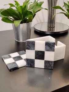 Juego de 6 Posavasos de Mármol Blanco y Negro, Posavasos Hechos a Mano con Diseño de Cuadros, Decoración de Mesa - Product Image 2