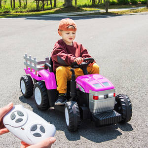 Tracteur jouet pour enfants rose 12V7AH à piles avec remorque et accessoires télécommandés - Product Image 2