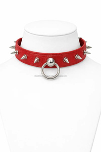 Leather BDSM Collar with O-<b>ring</b> Red with Spiked Studs Suitable Neck Circumference 14 to 18 inches Eternity Bondage <b>Black</b> Collar - Product Image 4