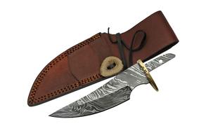 Couteau de chasse en acier damas fait à la main de meilleure qualité gaine en cuir marron bricolage Grade personnalisable OEM lame vierge garde fichier travail - Product Image 5