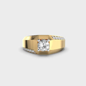 Impresionante anillo de compromiso de diamante cultivado en laboratorio de corte redondo para hombre, banda de boda de oro macizo de 14K, regalos de aniversario para marido - Product Image 1