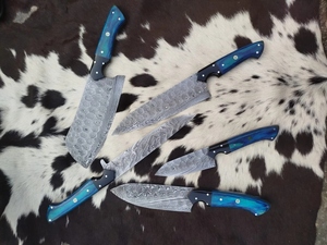 ชุดมีดเชฟงานทำมือแบบสั่งทำชุดมีดทำครัวทำจากเหล็กคาร์บอนด้ามจับเรซิน - Product Image 6