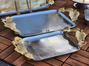 Ensemble de plateaux de service écologiques avec poignée en feuille d'or, finition polie élégante, plateau de service en métal, plat décoratif, cadeau de luxe - Product Image 2