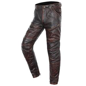 กางเกงหนังรถจักรยานยนต์ยูนิเซ็กส์เอวสูงระบายอากาศได้ผ้าแคนวาสแบบมีกระดุมปิดด้านหน้าหนังวัวแท้ - Product Image 4