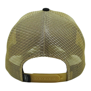 Sombrero de camionero negro de 5 paneles, hilo de contraste de malla amarilla en el ala y logotipo en la parte delantera y izquierda, hebilla de un solo pecho de plástico OEM - Product Image 6