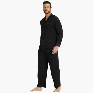 Pyjamas Homme en Gros à Manches Longues avec Passepoil, en Coton Bambou Doux, Ensembles de Vêtements de Nuit et de Détente pour Hommes - Product Image 3