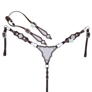 Premium Western Horse Tack Sets Silver Glitter inlay Decorado Cuero Headstall y Gladiator Breast Collar OEM Fabricante - Product Image 1
