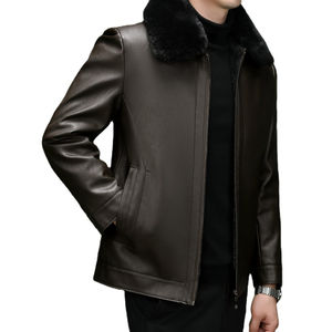 เสื้อแจ็คเก็ตกันลมหนังวัวแท้ 100% สำหรับผู้ชาย ยี่ห้อ Garrett คอปกขนสัตว์ ปักโลโก้ด้านหน้า ซิป กันน้ำ กันลม เหมาะสำหรับฤดูหนาว - Product Image 2