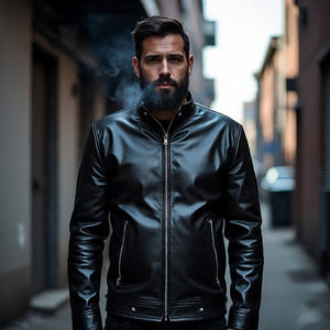 Vestes en cuir véritable pour hommes Manteau d'hiver à fermeture éclair en cuir de mouton uni à la mode Veste en cuir de vachette à col montant - Product Image 6