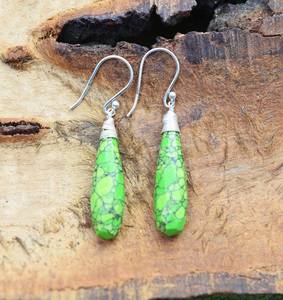 Boucles d'oreilles pendantes en argent sterling 925 vert turquoise, bijoux en pierres précieuses faits à la main, cadeau pour femmes, élégantes - Product Image 6