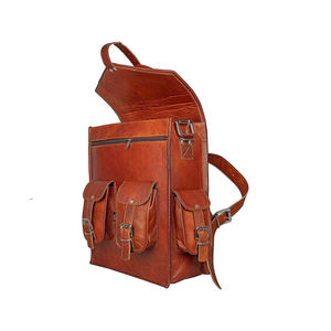 Genuine Buffalo Leather <b>Rucksack</b> RFID Designer Panelled Multipurpose <b>Travel</b> Laptop Backpack Zipper Brown for College Office Use - Product Image 3