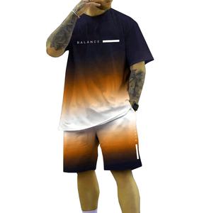 Streetwear d'été pour hommes ensemble de t-shirts et shorts décontracté 100% polyester respirant imprimé tissu tricoté à manches courtes personnalisable - Product Image 1
