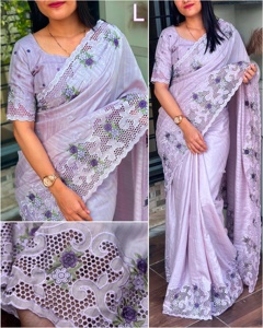 Incroyable couleur Tusser coton avec fil broderie et Cutwork Saree fabricant et fournisseur de Surat - Product Image 2