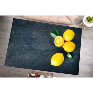 Tapis à motif citron, tapis tendance, tapis de cuisine, tapis modernes, tapis en chenille - Product Image 2