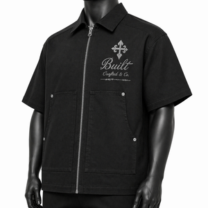 Camisa Oversize Personalizada para Hombre con Cremallera, Manga Corta, Corte Holgado, Estilo Urbano, Logotipo Cruzado, Bolsillos Utilitarios, Venta al por Mayor OEM - Product Image 3