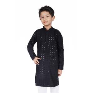 Ensemble Kurta pour garçons TRILOKI, vêtements ethniques traditionnels, rayonne noire, manches longues, imprimé pailleté, broderie à paillettes, Salwar pakistanais, indien - Product Image 6