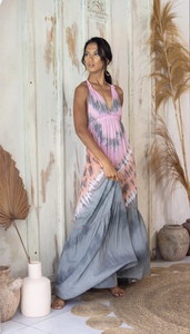 Nouvelle Collection 2023 – Robe Longue Bohème Décontractée pour Femme, Col en V, Taille Élastique, Imprimé Tie-Dye Floral, Coupe Trapèze en Rayonne - Product Image 3