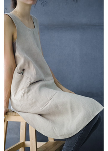 Tablier de cuisine en lin unisexe avec poches, personnalisable avec logo imprimé, couleur unie, pour chef cuisinier, jardinage - Product Image 2