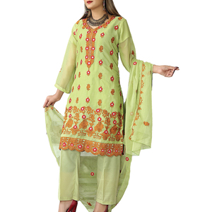 Ensemble 3 pièces décontracté pour femme pakistanaise, 100 % coton, motifs brodés personnalisés, écologique, séchage rapide, couleur unie, vente chaude - Product Image 1