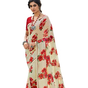 Sari indien traditionnel ethnique en georgette à rayures imprimées pour festival, vêtements indiens, Bollywood, femmes, non cousu, multicolore, haut de gamme - Product Image 3