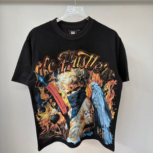 T-shirt à manches courtes pour homme, de haute qualité, en coton respirant, à motif diamant, style streetwear, poids lourd - Product Image 1