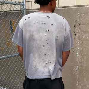 Camiseta 100% algodón con logotipo personalizado para hombre, camiseta desgastada lavada de gran tamaño con cuello redondo - Product Image 2