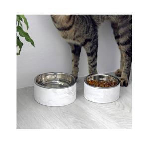Set Of 2 Different Size <b>Dog</b> Food <b>Bowl</b> High Quality Marble And <b>Stainless</b> <b>Steel</b> <b>Dog</b> <b>Bowl</b> At Reasonable Price - Product Image 1