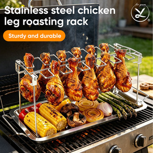 Soporte Vertical de Acero Inoxidable de Alta Calidad para Piernas y Alas de Pollo para Ahumador y <span class=keywords><strong>Parrilla</strong></span>, Soporte Resistente con Bandeja Recolectora de Grasa - Product Image 1