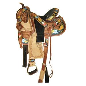 Selle de course Western Barrel en cuir véritable de 10 à 18 pouces sculptée équitation usinée avec accessoires assortis - Product Image 1