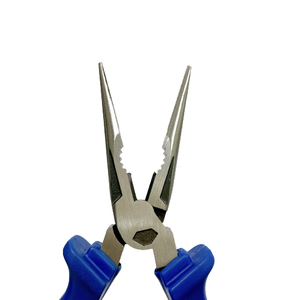 Cutting High Leverage 8" <b>Long</b> <b>Nose</b> Pliers with Serrated Jaw TPR Handles Polished SCM440 Steel - Product Image 1
