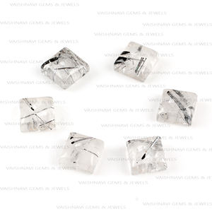 Cabujón cuadrado de 10mm de alta calidad, Cuarzo rutilado Natural negro, piedras preciosas sueltas de alto pulido, sin agujero para la fabricación de joyas - Product Image 2