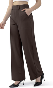 Pantalons de travail droits à jambes larges pour femmes, pantalons habillés à enfiler avec poches, vente en gros - Product Image 4