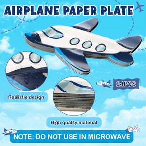 24 Assiettes en papier sur le thème de l'avion, décorations de fête pour dîner, dessert, pique-nique, anniversaire, mariage - Product Image 3