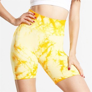 กางเกงขาสั้นโยคะเอวสูงสำหรับผู้หญิงกางเกงขาสั้นไร้ตะเข็บย้อมย้อมติดสำหรับเล่นฟิตเนสยกสะโพกกางเกงกีฬารัดรูปกางเกงวิ่ง - Product Image 4