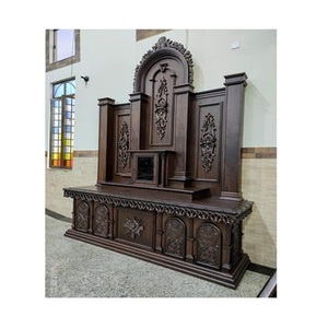 Capilla de altar cristiano de madera de teca oscura Premium, muebles para el hogar, decoración religiosa hecha a mano, Altar tradicional personalizado Mandir - Product Image 1