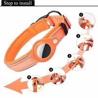 Collier pour chien rembourré en cuir et nylon réfléchissant, résistant, écologique, avec support AirTag, réglable pour les races de chiens de petite, moyenne et grande taille, et les chats