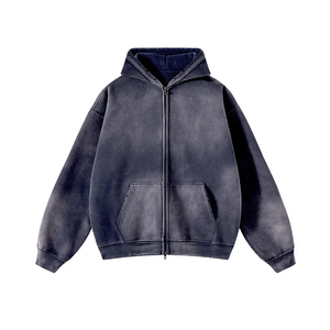 High Quality 430gsm 100% Organic Cotton Distressed Eco-Friendly Fleece Winter Men's Streetwear Acid <b>Wash</b> Hoodies - Product Image 5