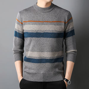 Pull en laine 100% pour homme, respirant, col rond, coupe ajustée, décontracté, tricoté, pour l'automne, avec logo sur le devant - Product Image 2