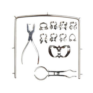 Kit de Dique de Goma Dental, Herramientas para Procedimientos Dentales, Pinzas para Dique de Goma, Punzón, Alicates, Suministros de Endodoncia, Aislamiento Dental, 12 Piezas Completas - Product Image 1