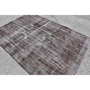 Alfombra turca Vintage moderna, rectángulo grande de 5,8x8,3 pies, diseño de retazos gris hecho a mano, Tabriz de látex de lana para pasillo de dormitorio - Product Image 2