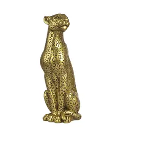 11 "H Gouden Cheetah Beeldje Zit Huisdecor Realistisch Antiek Klassiek Luipaard Hars Dier Ornament Beelden Woonkamer
