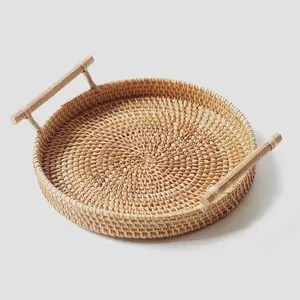 Natural RATTAN TRAY Storage Baskets Sustainable Eco-Friendly Folding Fashionable Classic Decoration Serving Trays