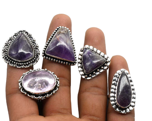 Anillos Finos de Plata de Ley 925 al por Mayor, Piedra Preciosa de Amatista Original, Corte Ovalado, Engaste de Bisel con Múltiples Piedras Preciosas, Aniversario Cristiano - Product Image 3