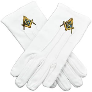 Gants en coton blanc uni pour hommes avec motif maçonnique bleu clair Taille unique avec ou sans G - Product Image 1