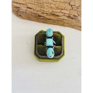 Jameson Garcia Royston <b>Adjustable</b> Stainless Steel Cluster <b>Ring</b> with Turquoise & Sterling Silver Gold Plated Bezel Setting Gift - Product Image 1